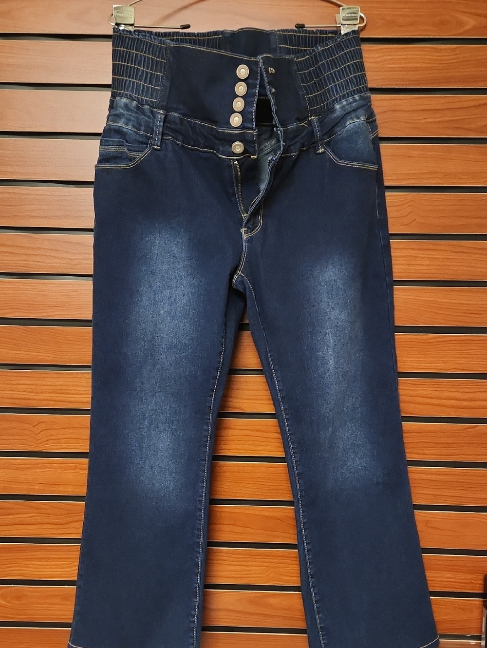 High-Waist Dark Blue Women's Jeans with Button Fly